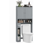 Meuble wc dessus de toilette ou machine � laver - homcom - 2 portes, 3 niches, porte - papier toilette ...