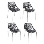 Meubletmoi - lot de 4 chaises empilables noires avec pieds mtal chrom - timber
