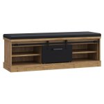 Banc bout de lit 145 cm 4 niches 1 porte décor chêne et noir ? farm Banc bout de lit 145 cm 4 niches 1 porte décor chêne et noir ? farm