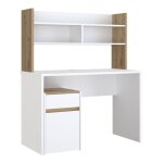 Meubletmoi - bureau et surmeuble 110 cm blanc mat et dcor bois de chne - odysse