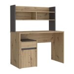 Meubletmoi - bureau et surmeuble 110 cm dcor bois chne & gris fonc mat - odysse