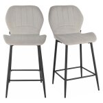 Meubletmoi - lot 2 tabourets de bar velours gris clair pieds mtal noir - emilio 2