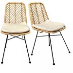 Meubletmoi - lot 2 chaises en rotin naturel tressé et pieds métal noir ? kandy 2 Meubletmoi - lot 2 chaises en rotin naturel tressé et pieds métal noir ? kandy 2