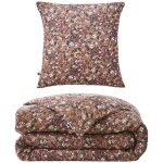 Meubletmoi - parure de lit 140 x 200 cm gaze de coton camel et fleuri - isabela 1