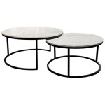 Meubletmoi - tables basses gigognes rondes marbre blanc pied mtal noir ? oxa