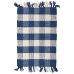 Tapis 40 x 60 cm coton brod carreaux bleu et blanc et franges ? atlas
