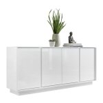 Buffet 4 portes, collection cream, coloris blanc laqu brillant, idal pour un salon ou une salle  manger ...
