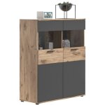 Meublorama - buffet haut 2 portes vitr�e ? gris anthracite et ch�ne clair ? selma