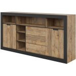 Meublorama - buffet haut xl meunier ? 2 portes coulissantes, 3 tiroirs & 6 niches ? chne samdal & noir ...
