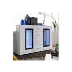 Meublorama - buffet kroni avec clairage led - 4 tiroirs et 2 portes vitres - blanc mat et brillant - ...
