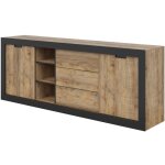 Meublorama - buffet meunier ? 2 portes coulissantes & 3 tiroirs ? chne samdal & noir mat ? 2208545 ...