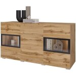 Meublorama - buffet ramos 130 cm ? chne dor et noir ? 2 portes vitres et 3 tiroirs ? sans led