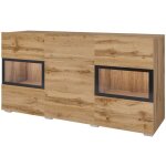 Meublorama - buffet ramos 130 cm ? chêne doré et noir ? led multicolore intégrée ? 2 portes vitrées et ... Meublorama - buffet ramos 130 cm ? chêne doré et noir ? led multicolore intégrée ? 2 portes vitrées et ...