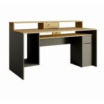 Meublorama - bureau ordinateur 160cm collection roxi coloris chne et gris avec rangements