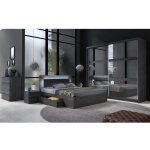 Meublorama - chambre compl�te veltis ? lit 160x200 led avec sommier + armoire + commode + chevets ? fr�ne ...