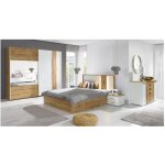 Meublorama - chambre wood coloris chne et blanc avec lit 180x200 led, commode, chevets et armoire