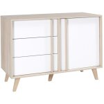 Meublorama - commode 1 porte et 3 tiroirs malmo coloris ch�ne clair et blanc
