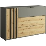 Meublorama - commode design 3 tiroirs et 1 porte. collection izo coloris gris anthracite et chne clair. ...