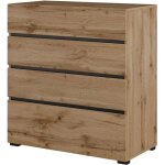 Meublorama - commode havana ch�ne et noir ? 4 tiroirs ? style naturel et rangement moderne