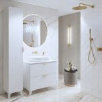 Ensemble de 2 meubles de salle de bain collection chic coloris blanc et dor�. meuble sous vasque 80cm ...