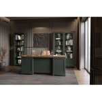 Meublorama - ensemble bureau assia vert fonc et bois ? bureau 180 cm + bibliothque + vitrine 2 portes ...