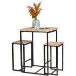Meublorama - ensemble table haute avec 2 tabourets ? daryl ? chêne et métal noir Meublorama - ensemble table haute avec 2 tabourets ? daryl ? chêne et métal noir