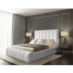 Meublorama - lit coffre badja ? tissu boucl� perle de lin ? 160x200 cm ? sommier relevable ? design haut ...