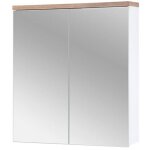 Meublorama - meuble salle de bain ermano ? chne clair et blanc brillant ? 60x70 cm ? 2 portes miroir ...