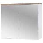 Meublorama - meuble salle de bain ermano ? chne clair et blanc brillant ? 80x70 cm ? 2 portes miroir ...