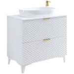 Meuble sous vasque de salle de bain 80cm avec 2 tiroirs collection chic coloris blanc et dor�
