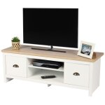 Meublorama - meuble tv design colonial ? 120x39, 5xh42, 5 cm, 2 tiroirs et 2 niches, coloris blanc et ...