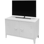 Meublorama - meuble tv style industriel avec 2 portes en métal ? dimensions 100x40x53 cm, coloris blanc ... Meublorama - meuble tv style industriel avec 2 portes en métal ? dimensions 100x40x53 cm, coloris blanc ...