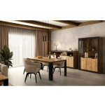 Meublorama - pack salle  manger meunier ? vitrine, buffet haut & table 8 pers. chne samdal & noir mat ...