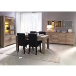 Meublorama - salle  manger farra : buffet, vitrine, 3 miroirs et table 180cm avec led