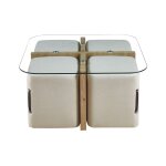 Meublorama - table basse quadora ? carre 90x90 cm ? verre & chne vieilli ? avec 4 poufs blancs ? design ...