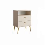 Table de chevet 2 tiroirs avec niche - beige et pieds en m�tal dor� - collection aurora