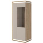 Meublorama - vitrine basse julia 1 porte ? chne huil et beige cashmere avec clairage led intgr