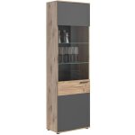 Meublorama - vitrine avec porte vitre ? gris anthracite et chne clair ? selma