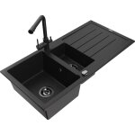 Mexen andres �vier de cuisine en granit 1, 5 bac avec �gouttoir et robinet duero, noir - 6515 - 77 - ...