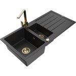 Mexen - andres vier en granit 1, 5 bac avec gouttoir et mitigeur cuisine rita, noir / mtallique argent ...