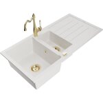 Mexen - andres �vier en granit 1, 5 bac avec �gouttoir et robinet de cuisine carla, blanc - 6515 - 20 ...
