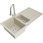 Mexen andres �vier en granit 1, 5 bac avec �gouttoir et robinet de cuisine elia, beige - 6515 - 69 - ...