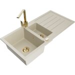 Mexen andres vier en granit 1, 5 bac avec gouttoir et robinet de cuisine rita, beige - 6515 - 69 - ...