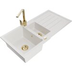 Mexen - andres �vier en granit 1, 5 bac avec �gouttoir et robinet de cuisine rita, blanc - 6515 - 20 ...