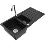 Mexen - andres vier en granit 1, 5 bac avec gouttoir et robinet de cuisine telma, noir - 6515 - 77 ...