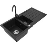 Mexen - andres �vier en granit 1, 5 bac avec �gouttoir et robinet de cuisine telma, noir - 6515 - 77 ...