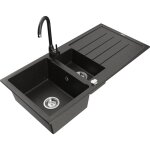 Mexen - andres vier en granit 1, 5 bac avec gouttoir et robinet de cuisine telma, noir / or - 6515 ...