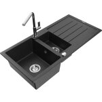 Mexen - andres vier granit 1, 5 bac avec gouttoir et robinet flora, noir / argent - 6515 - 73 - 670401 ...