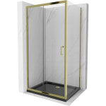 Mexen - apia cabine de douche coulissante 120 x 80 cm, transparent, dor� + receveur flat, noir - 840 ...