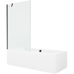 Mexen - baignoire rectangulaire cube 180 x 80 cm avec tablier et paroi 1 volet 100 cm, transparent, noir ...